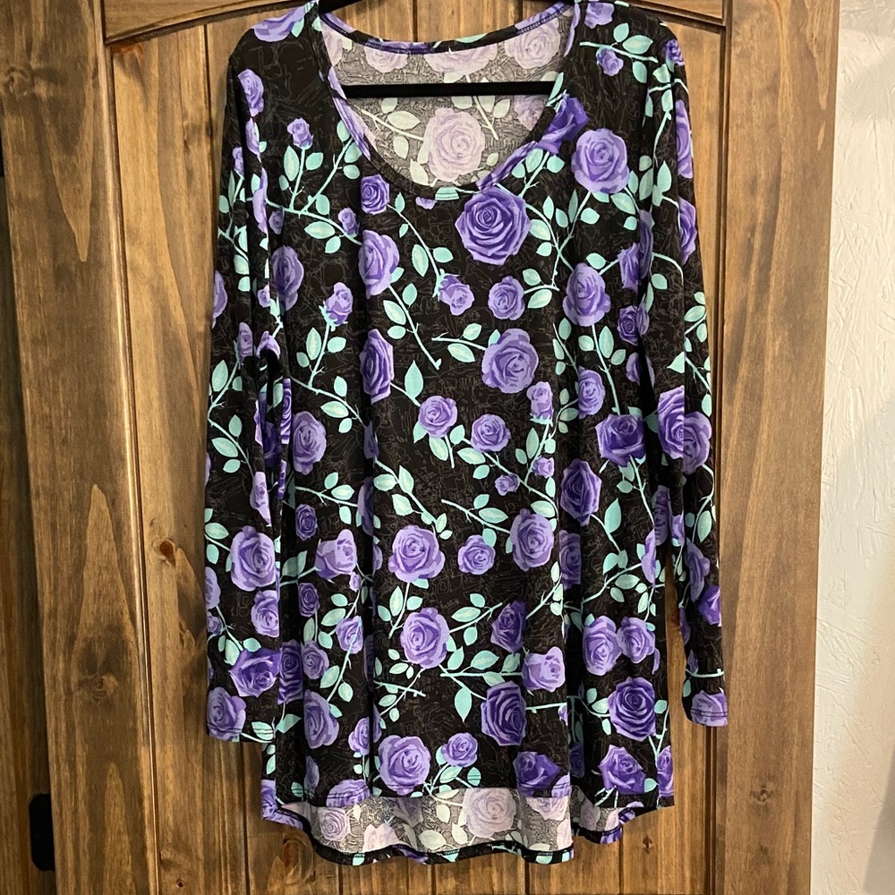 Purple Rose Pattern Long Sleeve Top